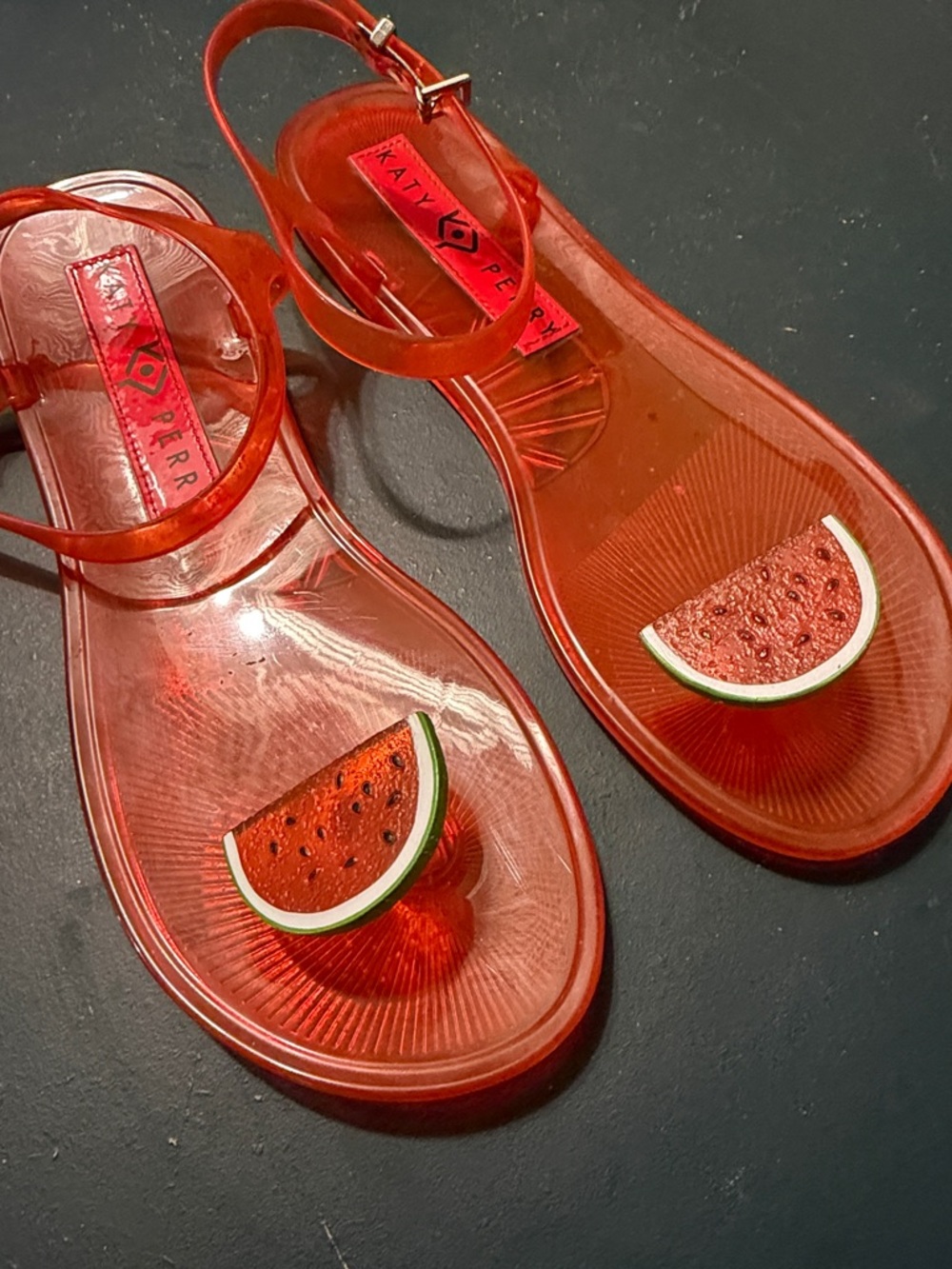 Katy Perry Collections Red Jelly Sandals with Watermelon Charms - Picture 2 of 2